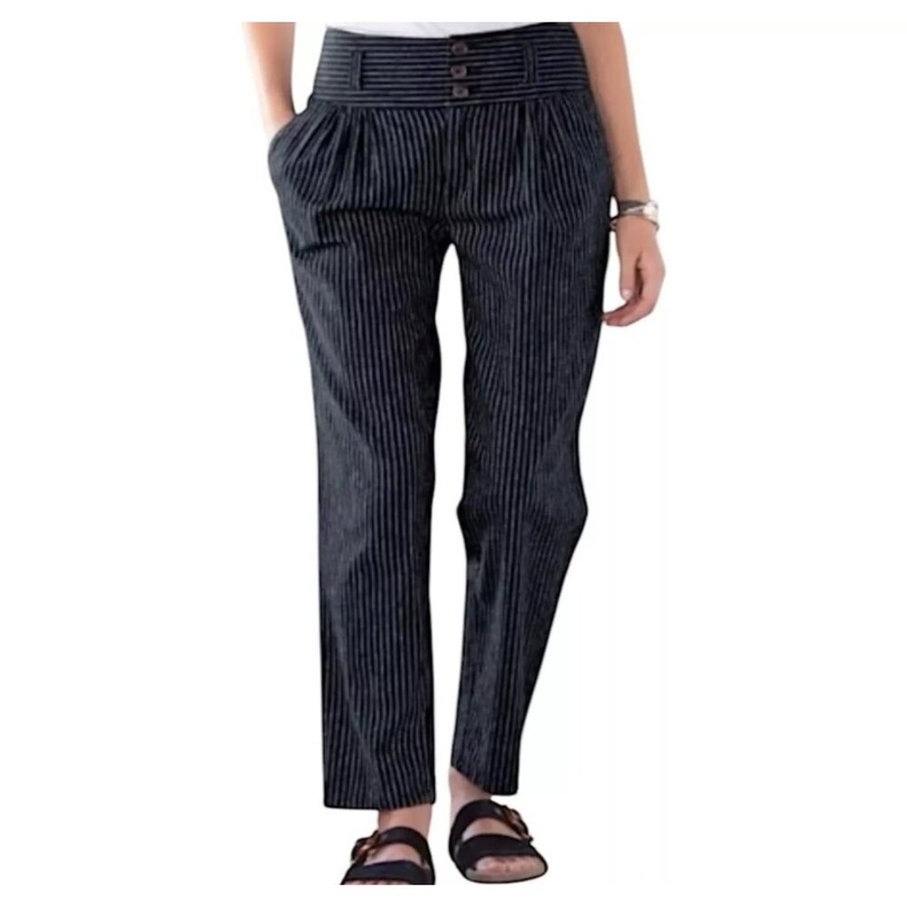 Sundance Amelia Linen Blend Pinstripe Black Trouser Pants Size 8 Pleated